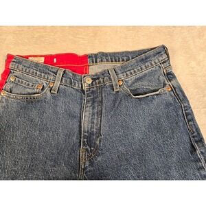 Levis Premium 541 Athletic Taper Jeans Mens 33x30 Split Blue Red Graphic Logo